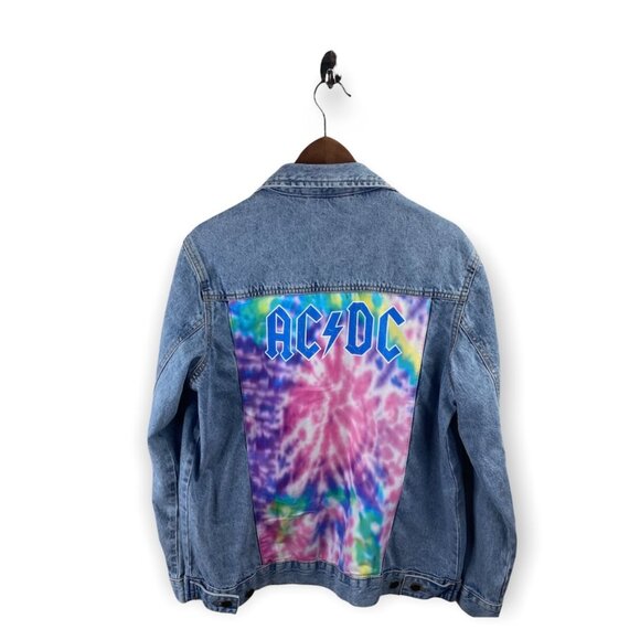AC/DC Denim Jacket Back Tie Dye Detail - Picture 1 of 8